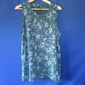 J. Jill Teal Floral Sleeveless Top Tunic XL 44" Chest Rayon Blend